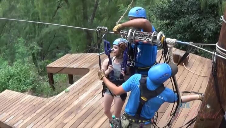 Anya's Zipline Ride with a Gaping Pussy