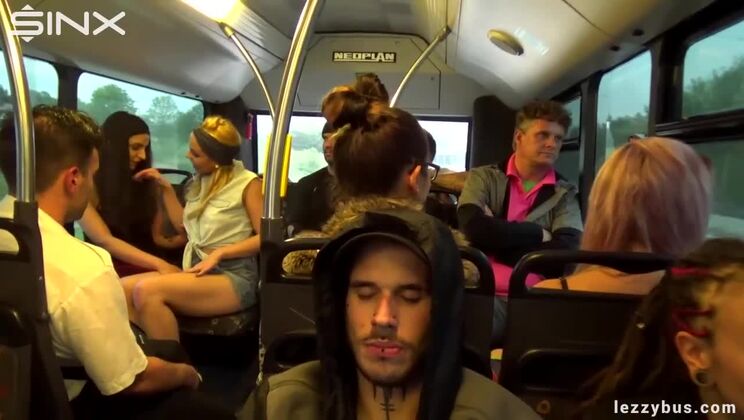 Lesbians Having Fun on Bus with Fingering