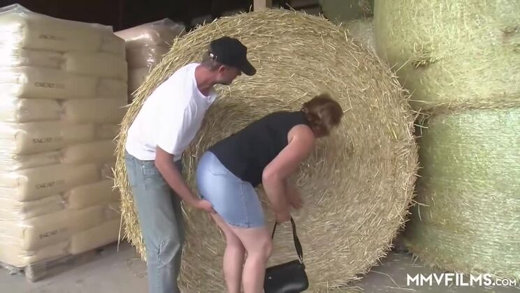 Naughty Farmer Fucks Granny with Huge Cock Outside