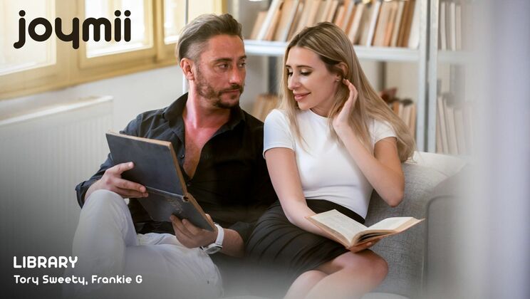 [Joymii] - Shaved blonde deepthroats and swallows in library scene - Frankie G - Tory Sweety