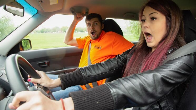 [FakeDrivingSchool] - Brunette Teen Licks Instructor's Cock Outdoors