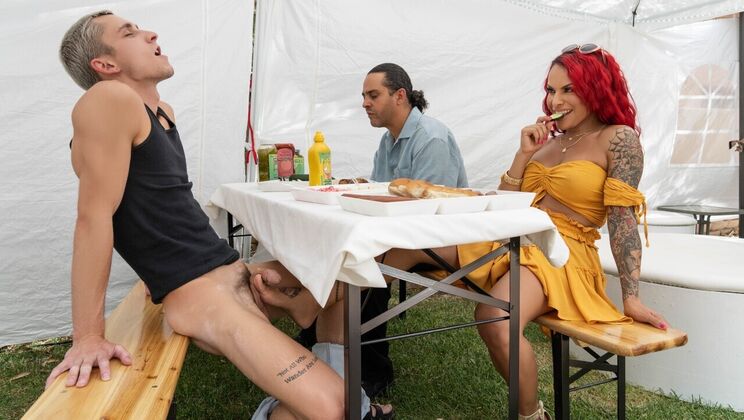 [TransAngels] - Foxxy's Cumshot Facial at the BBQ - Foxxy - Theo Brady
