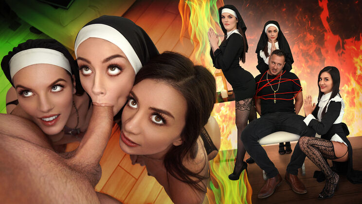 [BFFs] - Petite Nuns in Stockings Ride Danny’s Hard Cock - Danny Mountain - Natalie Brooks - Fiona Frost - Selena Love