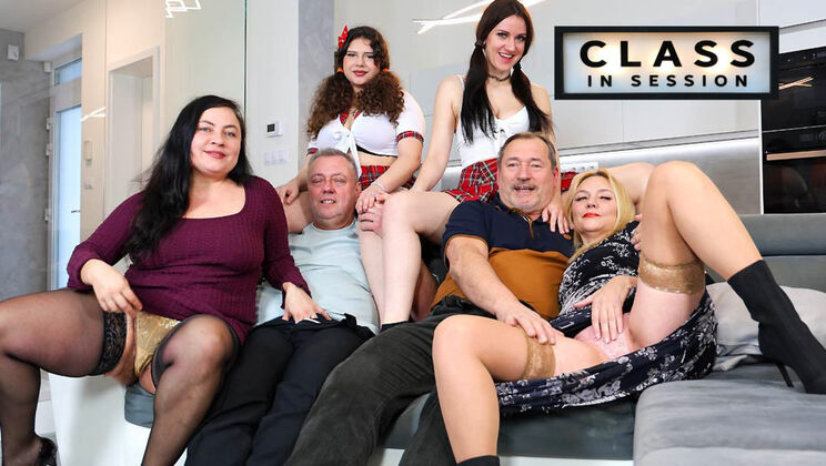 [GrandparentsX] - Classroom Orgy: Brunette and Blonde Teachers Take Young Cock - Lucas Knight - Mya Evans - Martin Bobes - Christina Santes - Melani Mendes - Rosie Smile