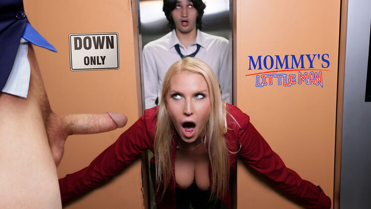 Blonde and Two Dudes in Elevator Orgy